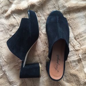 Free People Black Suede Platform Mules